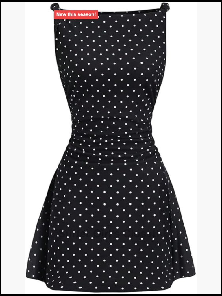 Polka Dots Tank Mini Dress Boat Neck Sleeveless A-Line Party Club Dress